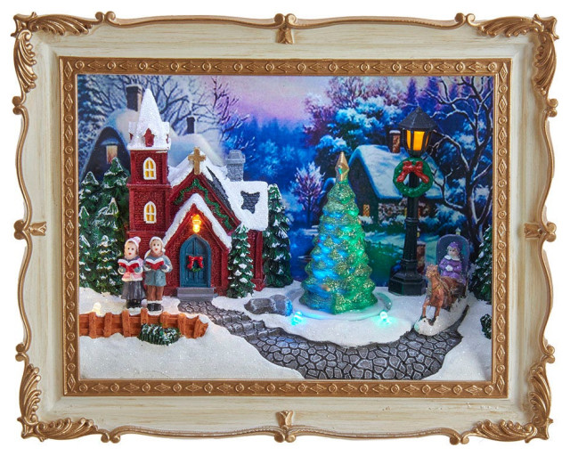 Kurt Adler 15 Lighted Musical Church Christmas Village In Red