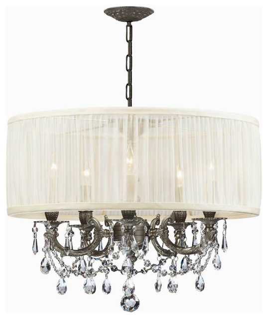Ornate Casted Pewter Chandelier w Clear Crystal (Spectra)
