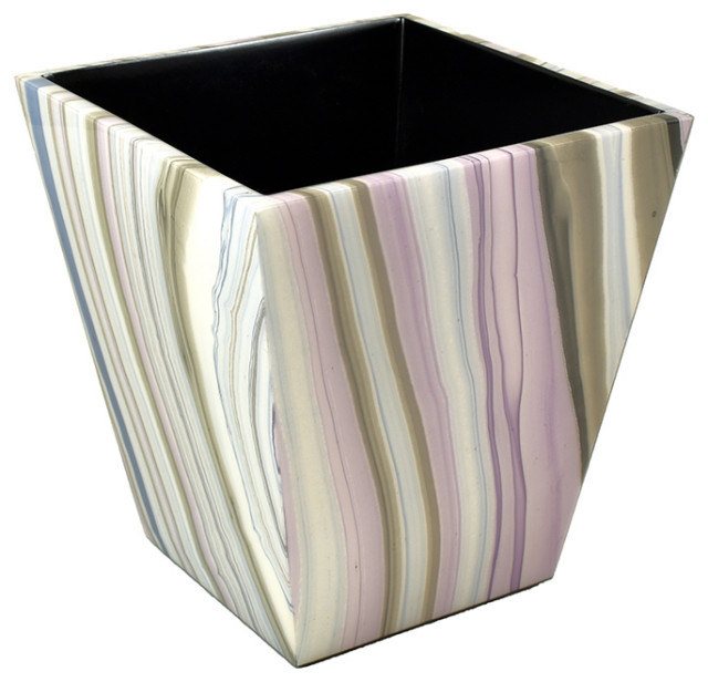 Lavender with Black Lacquer Bathroom Accessories, Waste Basket Contemporary Wastebaskets