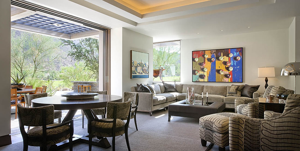 Contemporary open concept family room in Orange County.