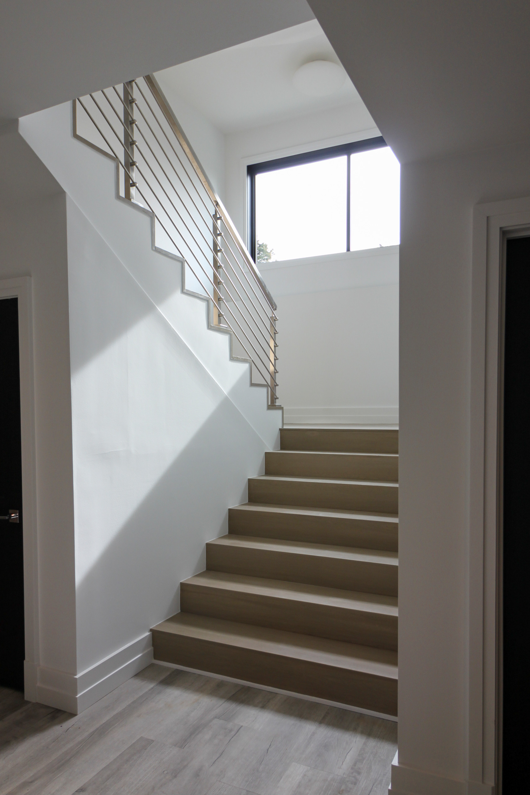75_Modern Stairway: White O 75_ak & Stainless Steel Balustrade, McLean VA 22101
