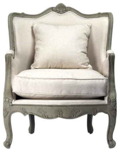 Club Chair ADELE Faux Olive Green Off-White Cotton Wood