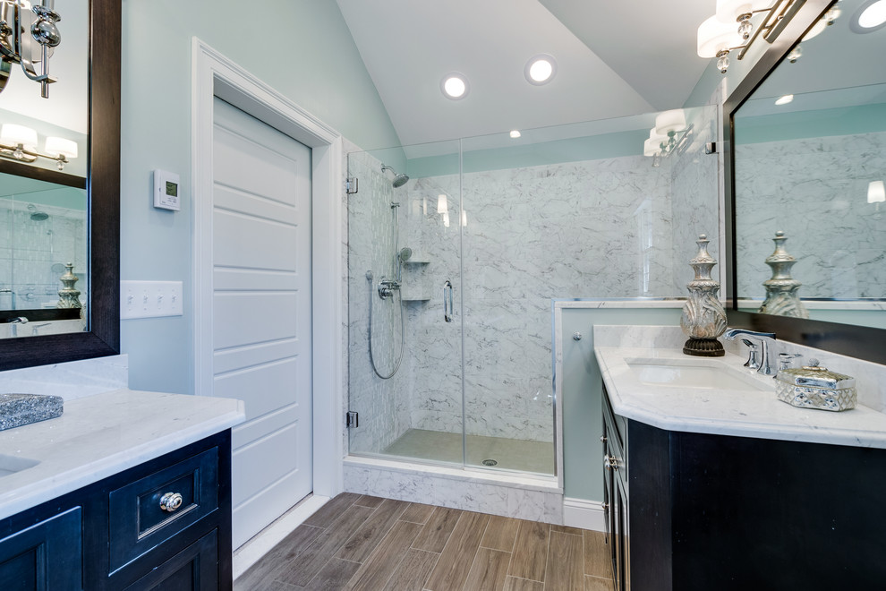 Example of a transitional bathroom design in Boston