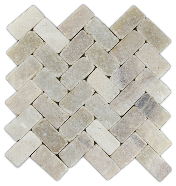 Mixed Quartz Herringbone Stone Mosaic Tile - Traditional - Mosaic Tile - by  Pebble Tile Shop | Houzz