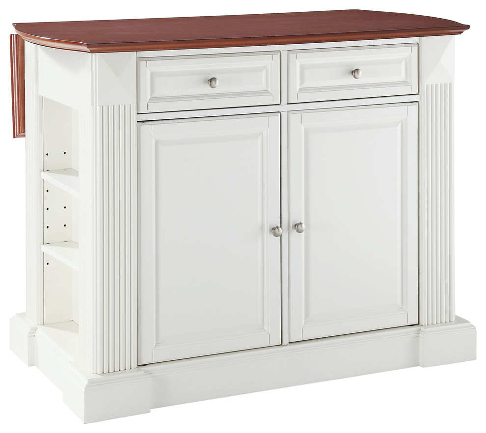 Drop Leaf Breakfast Bar Top Kitchen Island, White Finish