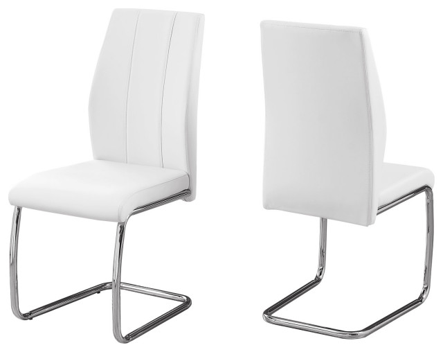Dining Chair, Set Of 2, Side, Upholstered, Kitchen, Pu Leather Look, White