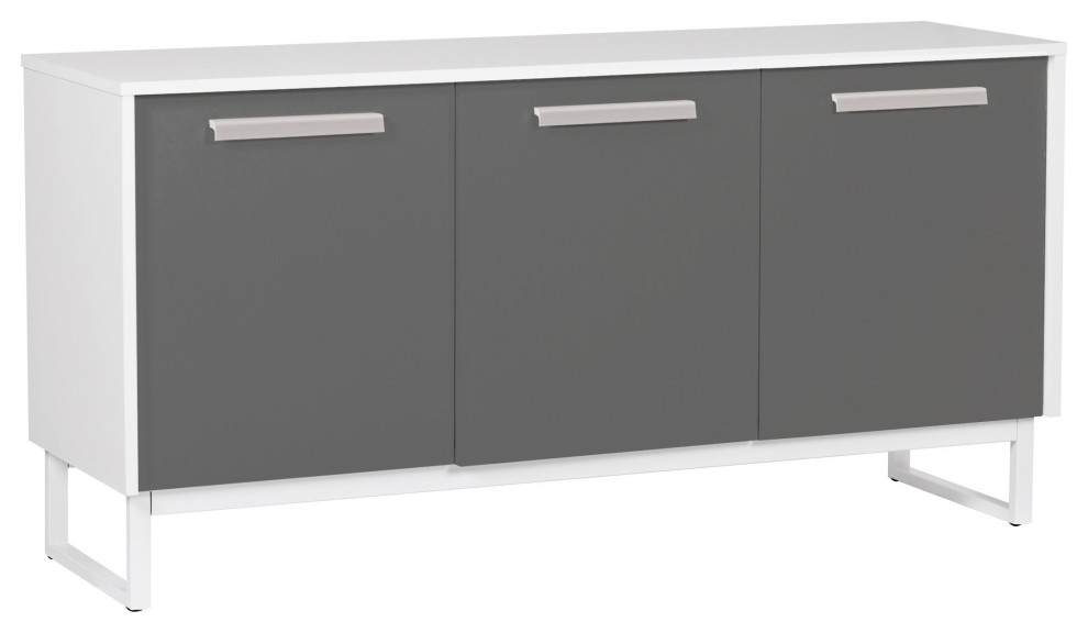 Alaska 59'' 3 Door Modern Home Office Storage Cabinet Credenza, White/Grey