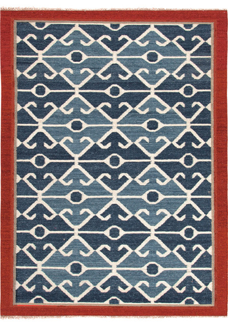Flat-Weave Tribal-Pattern Multicolor Wool Handmade Rug