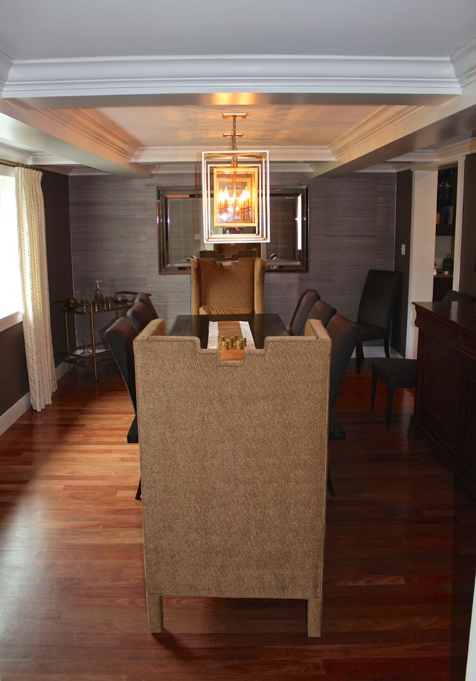 Inspiration for a large contemporary separate dining room in Los Angeles with brown walls and light hardwood floors.