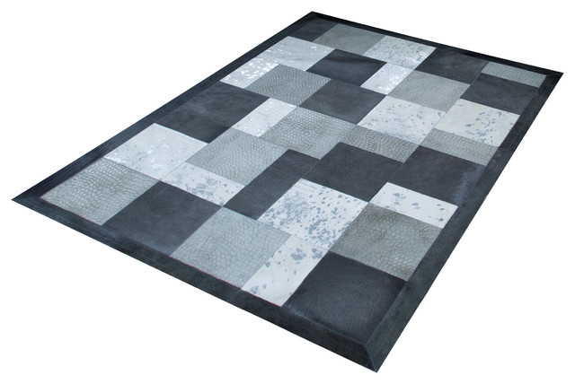 Multi-Grey Cowhide Rug With Border, 200x300 cm