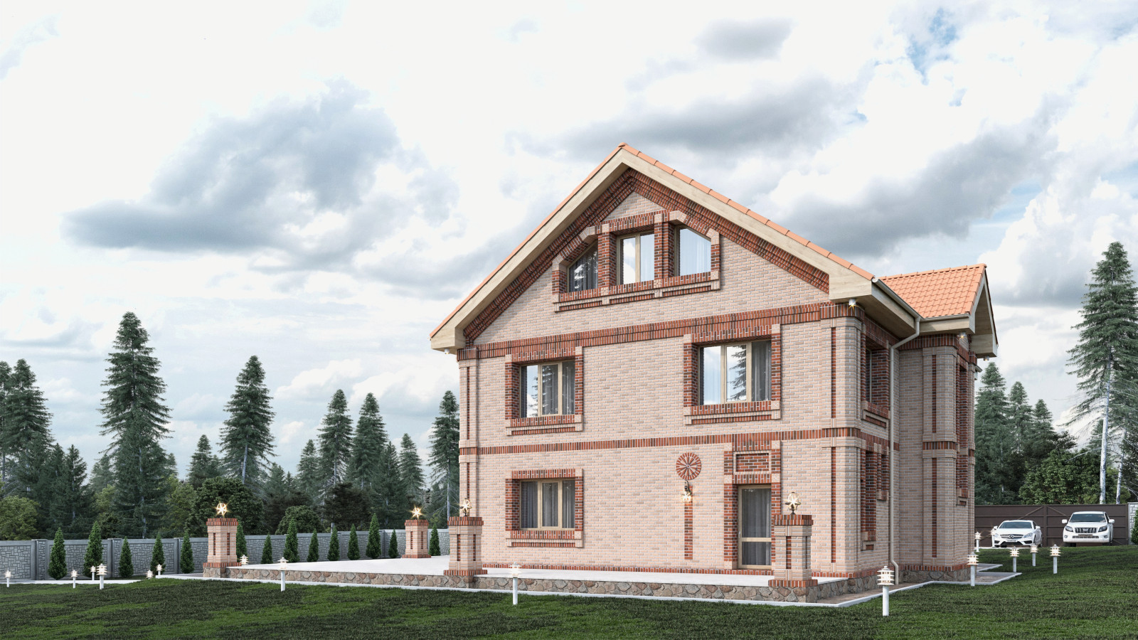 Дизайн коттеджа из кирпича в пригороде г. Артема