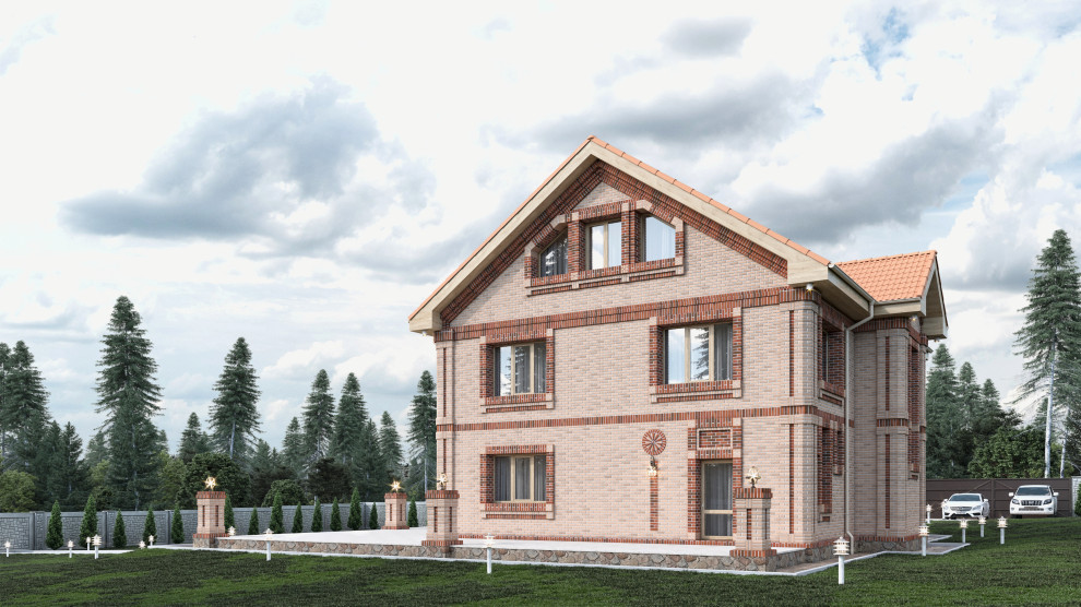 Дизайн коттеджа из кирпича в пригороде г. Артема