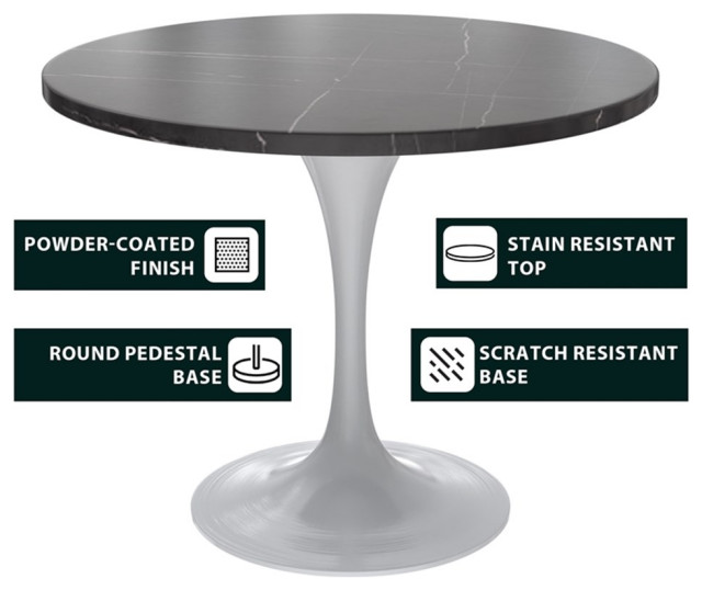 LeisureMod Verve Dining Table with a 36" Round Stone Tabletop in Black ...
