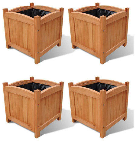 vidaXL Planters Flower Boxes with PE Lining Outdoor Plant Boxes 4 Pcs Solid Wood