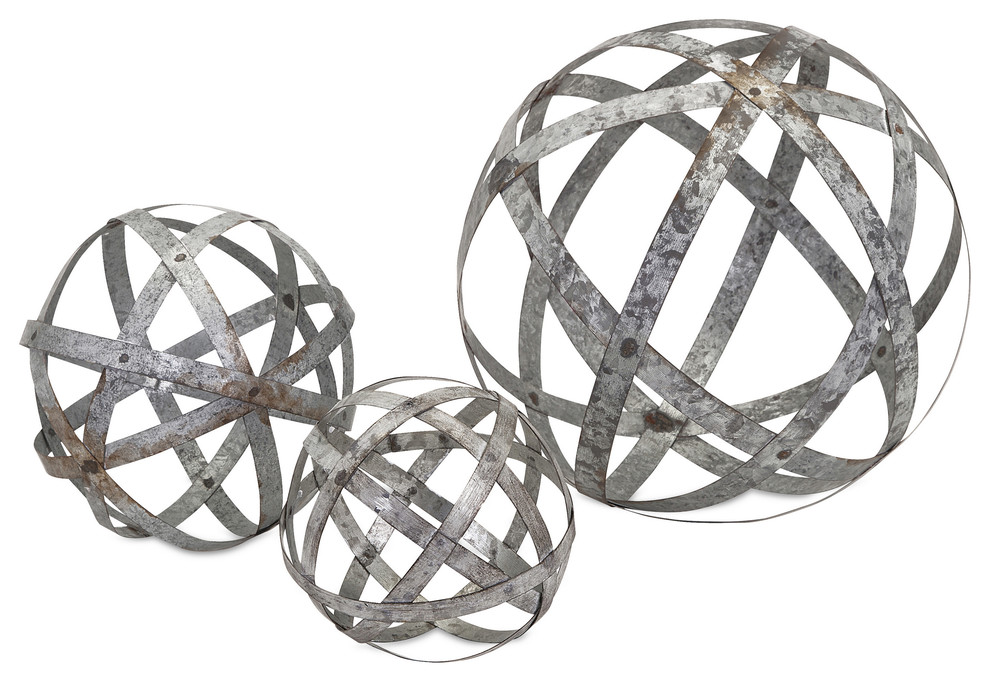 Galvanized Spheres, Set of 3