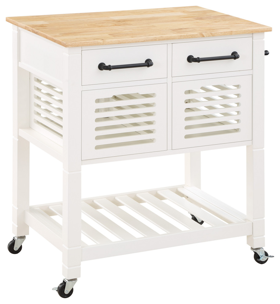 Stafford Kitchen Cart With Wood Top and White Base Transitional