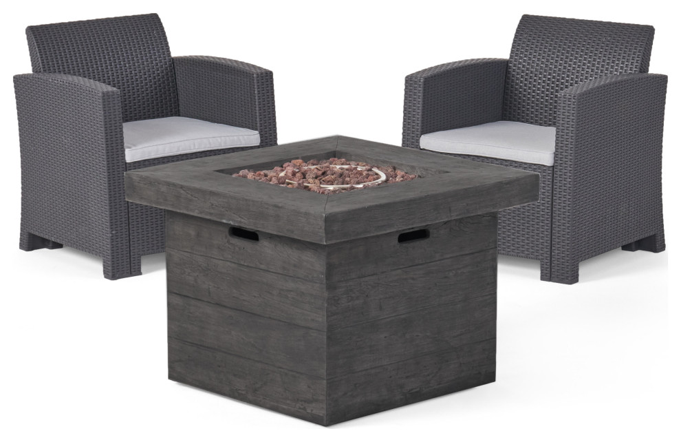 GDF Studio Ollie Outdoor For 2 Wicker Print Club Chair Chat Set With