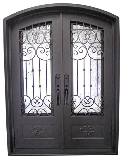 Celosa 72"x96" Wrought Iron Door, 8" Jamb, Aged Bronze Patina, Right Hand
