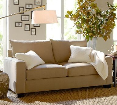 PB Comfort Square Arm Upholstered Sleeper Sofa, Box Polyester Wrap Cushions, Org