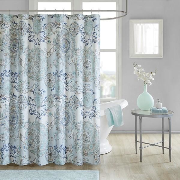 Madison Park Cotton Printed Shower Curtain With Blue Finish MP70-5822 ...