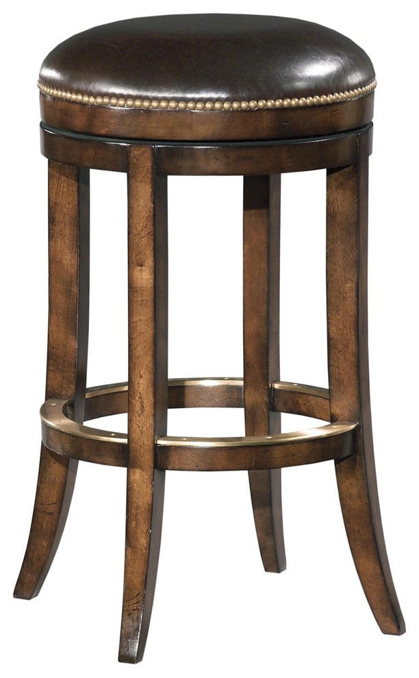 New Woodbridge Counter Stool Brown Leather Swivel Seat Armless Aged
