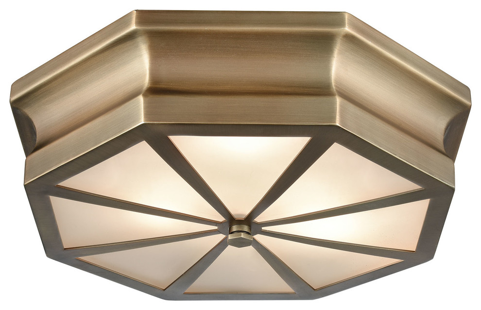 Art Deco 3 Light Flush Mount in Classic Brass Finish Transitional