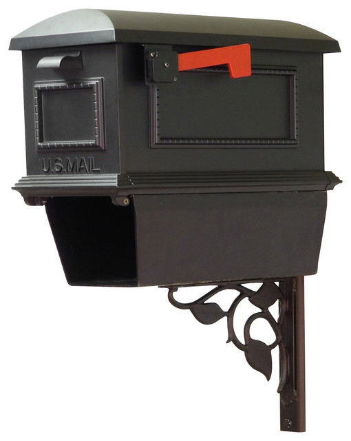Traditional Mailbox With Newspaper Tube & Floral Front Mailbox Mounting Bracket Traditional