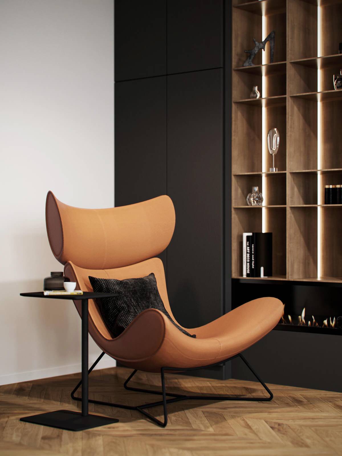 Cовременная квартира, дизайн интерьера в светло-темных тонах в ЖК "Георг Ландрин