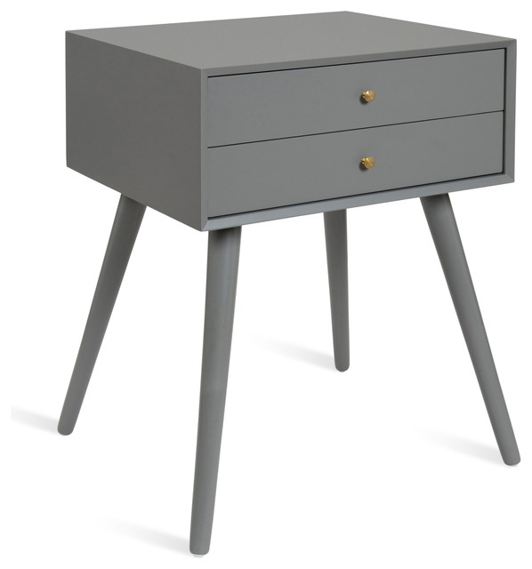 Finco Two Drawer Wood Nighstand Side Table Midcentury