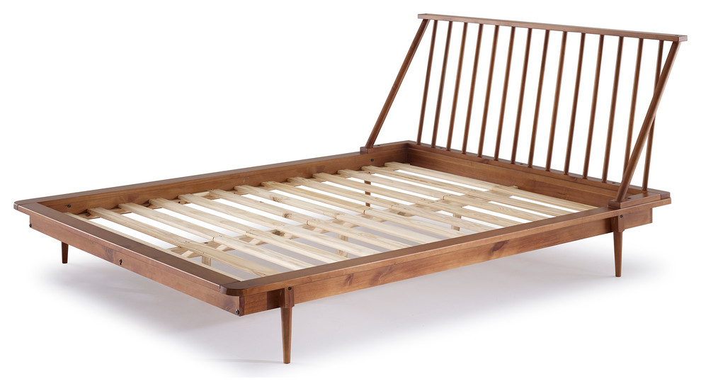 Modern Wood Queen Spindle Bed Midcentury Platform Beds by Walker