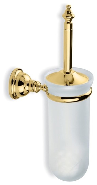 Classic Style Wall Mounted Glass Toilet Brush Holder, Gold