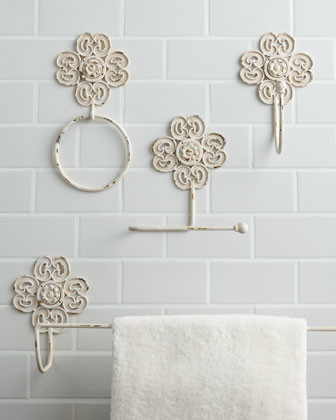 Antiqued-White Iron Bath Accessories