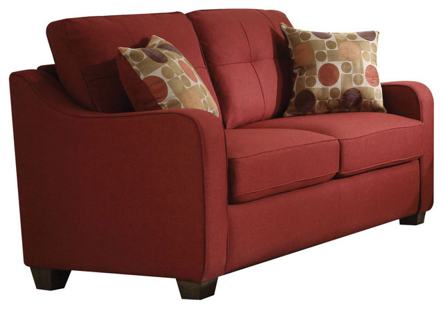 Cleavon II Linen Love Seat With 2 Pillows, Red