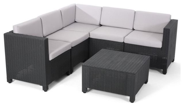 Kritisch Schijn drie Riley Outdoor 5 Seater Faux Wicker Sectional Sofa Set - Tropical - Outdoor  Lounge Sets - by GDFStudio | Houzz