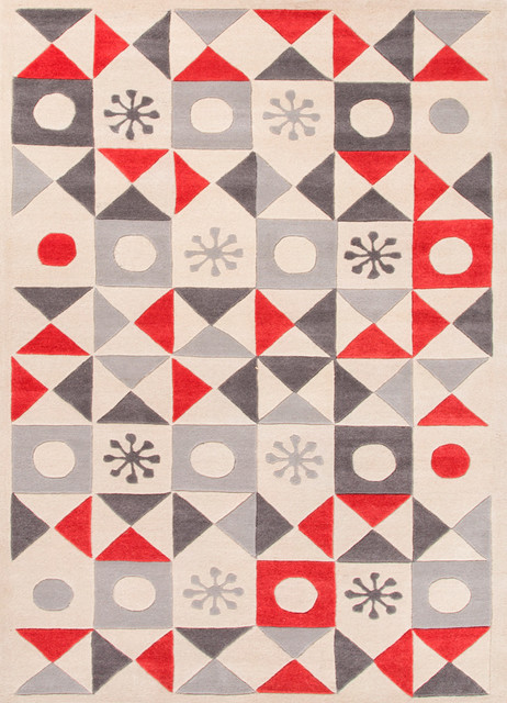 Youth Tribal Wool Playful By Petit Collage Area Rug, Whitecap Gray, 8'x10'