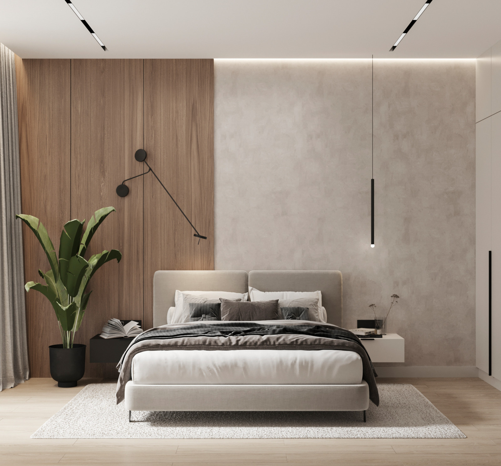 Стильный интерьер коттеджа с женской и мужской спальнями