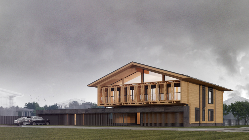 Индивидуальный жилой комплекс из дерева, камня и стекла / 650 м.кв