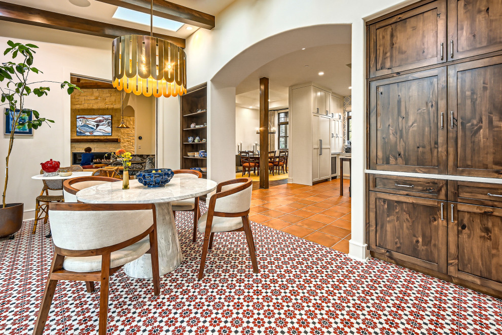 Example of a mountain style dining room design in Denver