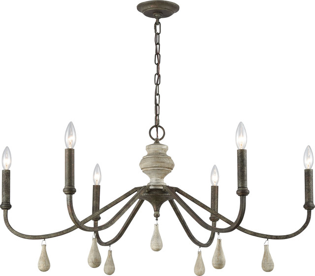 French Connection 6 Light Chandelier Malted Rust With Gray Wood