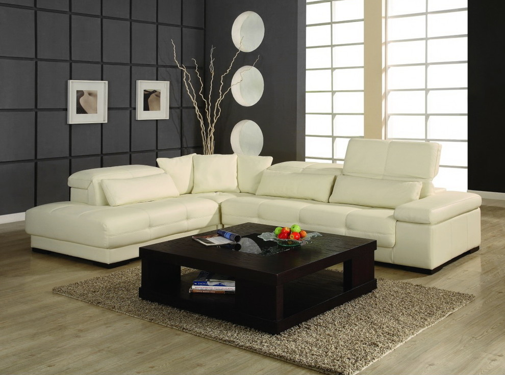 Modern Bella Off-White Top Grain Leather Sectional Sofa - Modern - New ...