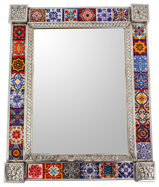 Novica Handmade Talavera Seasons Tin And Ceramic Wall Mirror (Large ...