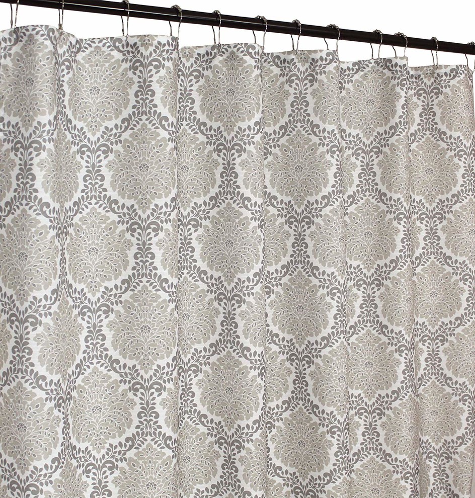 Gray Taupe Beige White Fabric Shower Curtain Damask With Floral