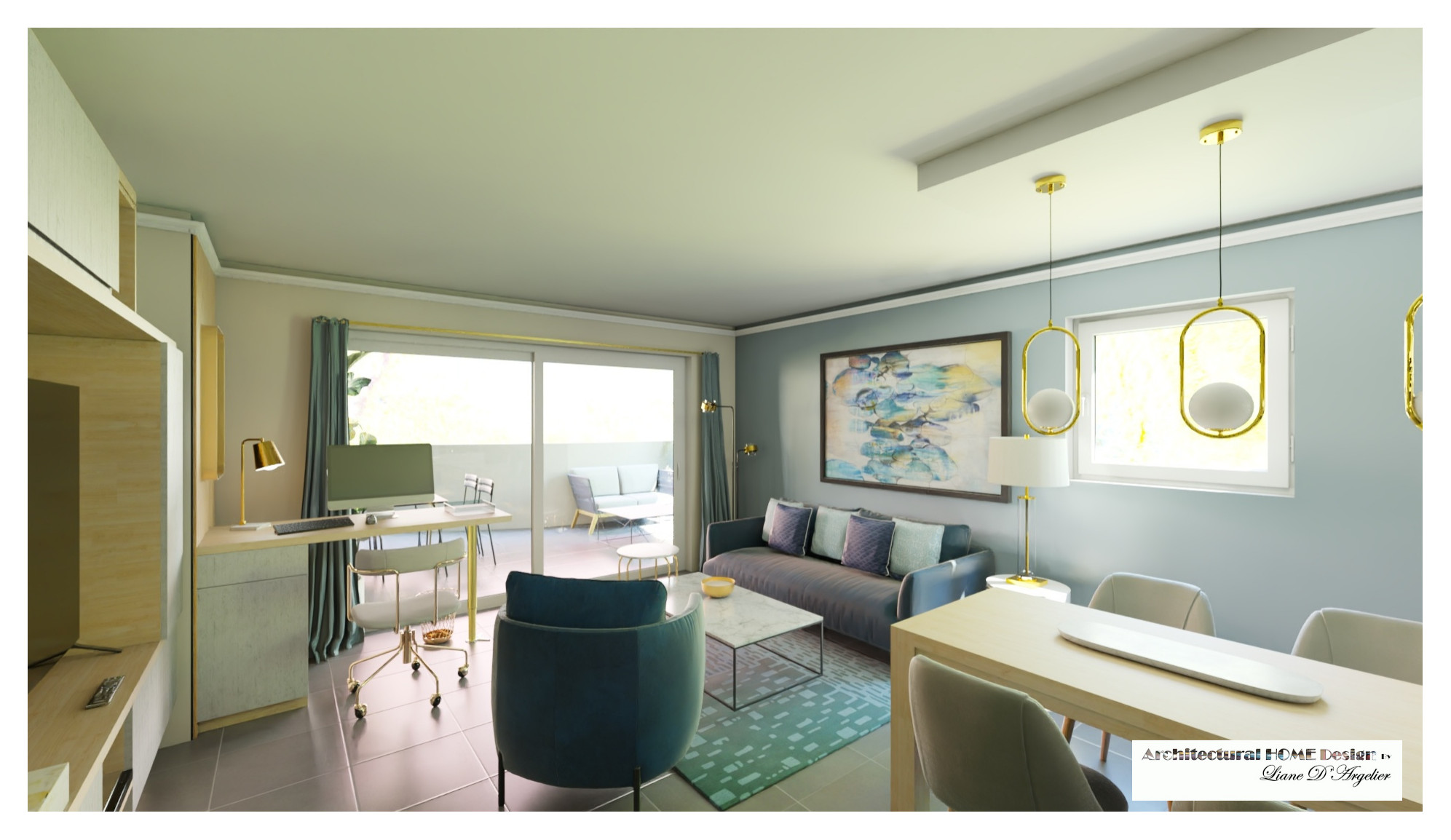 Pièce de vie 35 m². osez le bleu!!