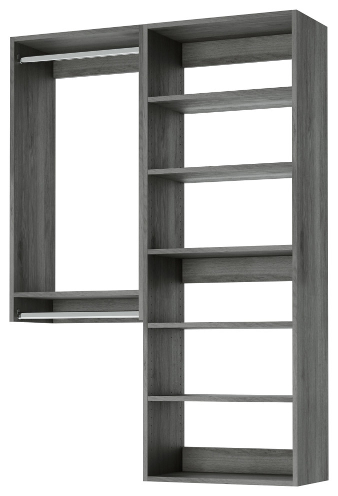 Modular Closet System Hanging Closet Organizer and Shelves, For 48"- 63" Closet,