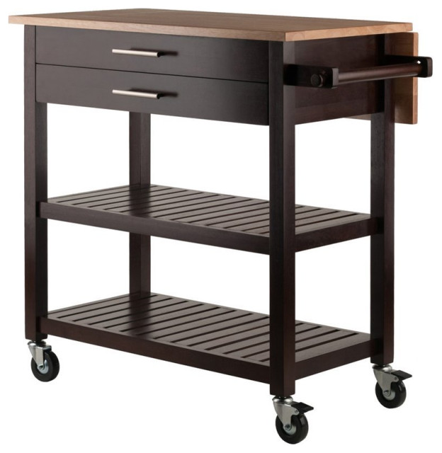Winsome Langdon Transitional Solid Wood Kitchen Cart in Cappuccino