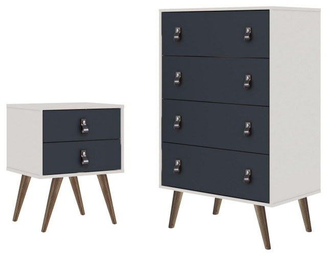 Amber Tall Dresser and Nightstand, 2Piece Set, White and Blue