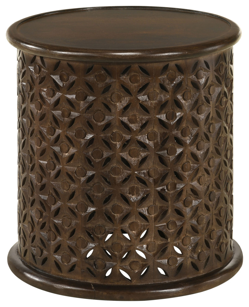 Krish 18" Round Accent Table Dark Brown - Mediterranean - Side Tables ...
