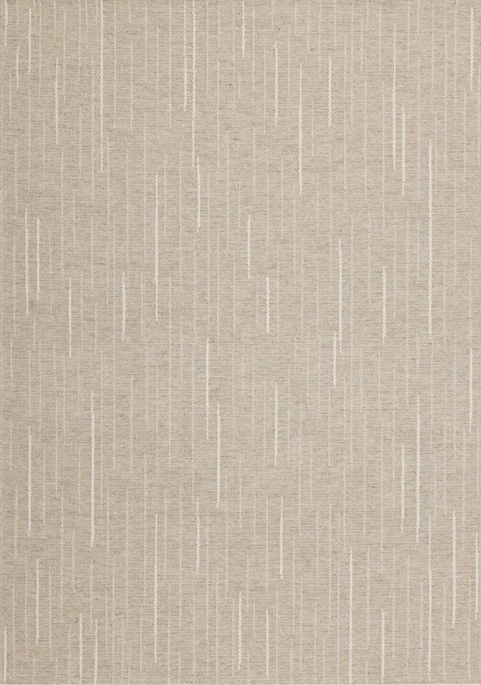 Paris Collection Beige Lines Flatweave Wool Blend Area Rug, 7'10"x10'10"
