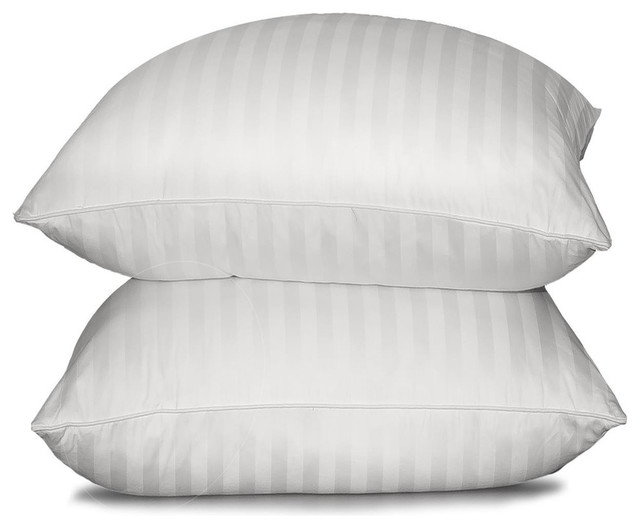 350 TC Damask Stripe Cotton Cover White Down Pillow Jumbo White, Jumbo