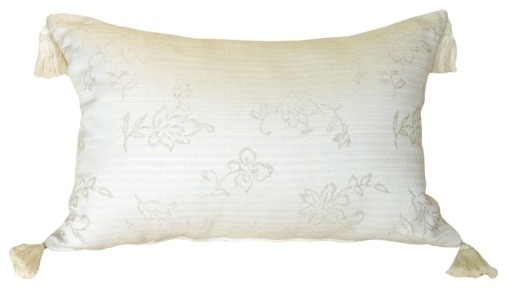 Pillow Decor - Woven Cream and Floral Rectangular Accent Pillow